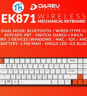 Bàn phím cơ không dây DAREU EK871 71KEY (PBT, Blue/ Brown/ Red D-KAILH switch)