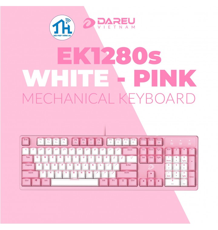 Bàn phím cơ Gaming DAREU EK1280s PINK-WHITE 104KEY (PINK LED, Blue/ Brown/ Red D switch)