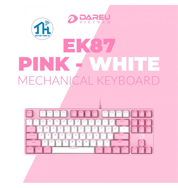 Bàn phím cơ Gaming DAREU EK87 PINK-WHITE (PINK-LED, Blue/ Brown/ Red D switch)