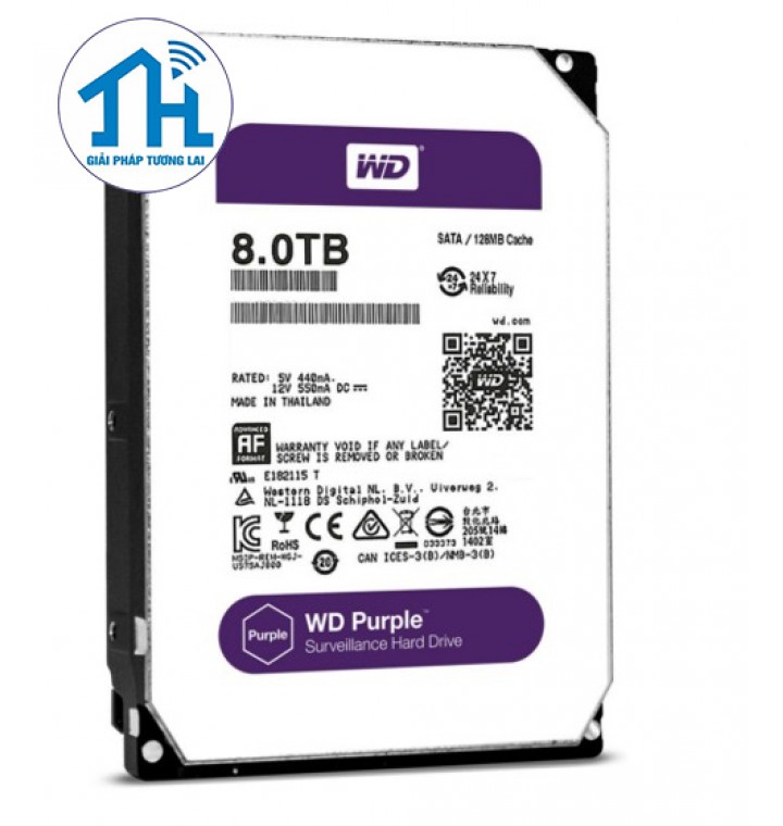 WD HDD Purple 8TB 3.5" SATA 3/ 256MB CACHE/ (5400RPM-5900RPM)