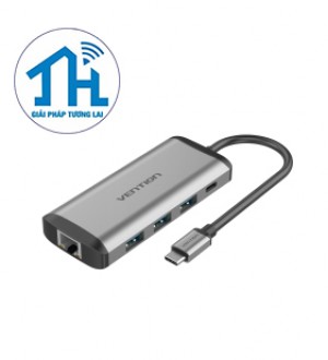 Cáp chuyển USB Type-C to HDMI/USB3.0*3/ LAN/SD/TF,AV 3.5mm/PD (87w) Vention THAHB